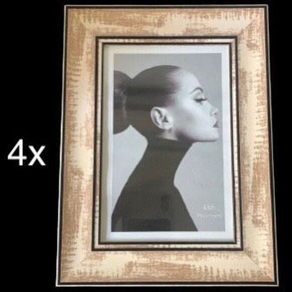 4 Picture Frame Set 4x6 Rustic Weathered Whitewash Wood Vintage Antique Style - Picture 1 of 9